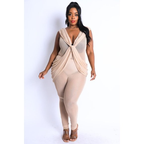 Women's Plus Size Jumpsuit Sleeveless Lightweight Draped Mesh Jumpsuit - Picture 8 of 8